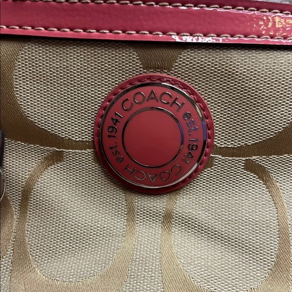 Coach Signature C brown Purse with coral leather trim F19046 - Picture 2 of 4